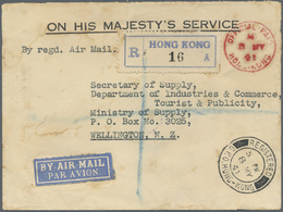 Br Hongkong: 1941. Registered Air Mail Envelope (traces Of Water) Headed 'On His Majesty's Service' Addressed To Welling - Autres & Non Classés