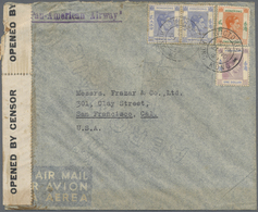 Br Hongkong: 1941. Air Mail Envelope (creased, Toned) Addressed To San Francisco Bearing SG 149, 25c Blue (pair), SG 155 - Other & Unclassified