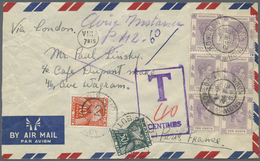 Br Hongkong: 1953. Air Mail Envelope (shortened) Addressed To France Bearing SG 145, 50c Bright Violet (block Of Six) Ti - Autres & Non Classés