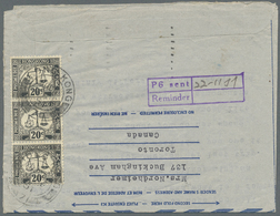 GA Hongkong - Portomarken: 1951, 20 C. Black (strip-3) Tied "HONG KONG7 NOV 20 51"to Reverse Of Airletter From Canada "T - Postage Due