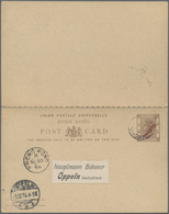 GA Hongkong - Treaty Ports: 1896. Postal Stationery Card 4 Cents On 3c Brown (red Surcharge) With Reply Cancelled By Sha - Autres & Non Classés