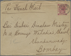 GA Hongkong - Treaty Ports: 1905. Postal Stationery Envelope (tear At Top) 4 Cents Carmine/buff Cancelled By Canton/B Da - Autres & Non Classés