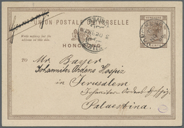 GA Hongkong - Ganzsachen: 1888, Card QV 3 C. Canc. "HONG KONG NO 7 88" To Johaniter Order Hospiz, Jerusalem, Palestine, - Postal Stationery