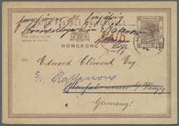 GA Hongkong - Ganzsachen: 1894, Card QV 3 C. With Red Cicular "PAID" Alongside To Neufahrwasser Near Danzig/Germany And - Entiers Postaux