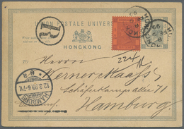 GA Hongkong - Ganzsachen: 1899, Card QV 4 C. Grey Uprated QV 10 C. Violet On Red For Registration, Canc. "HONG KONG B FE - Entiers Postaux