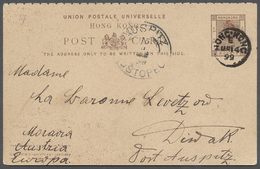 GA Hongkong - Ganzsachen: 1899, Double-card Question Part 4 C. Red On 3 C. Brown (overprint Twisted From NW To SE, Corre - Postal Stationery