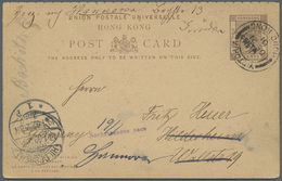 GA Hongkong - Ganzsachen: 1901, UPU Reply Card QV 4 C./3 C+4 C./3 C., Surcharge Running NW-SE, Canc. "VICTORIA HONG KONG - Entiers Postaux