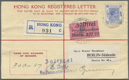 GA Hongkong - Ganzsachen: 1938. Registered Postal·stationery Envelope 25c Indigo Upgraded With SG 149, 25c Blue Tied By - Interi Postali