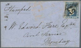 Br Indien: 1856. Envelope Addressed To Bombay Bearing SG 2, Half Anna Blue Tied By '57' In Diamond With Framed Alhemdnag - Altri & Non Classificati