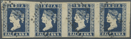 O Indien: 1854 Lithographed ½a. Deep Blue, Die I, Horizontal Strip Of Four, Used And Cancelled By Diamonds Of Dots, Comp - Altri & Non Classificati