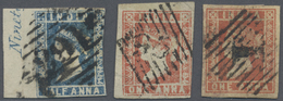 O Indien: 1854 Lithographed ½a. Blue, Die I, Marginal Single Plus Two Singles 1a. Red, Die I And II, All Used, The ½a. S - Other & Unclassified