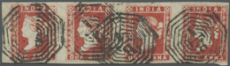 O Indien: 1854 Lithographed 1a. Deep Red, Die I, Horizontal Strip Of Four, Used At Calcutta And Cancelled With Clear Str - Autres & Non Classés