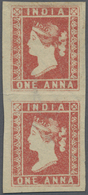 /(*) Indien: 1854 Lithographed 1a. Red, Die I, Vertical Pair, Unused Without Gum As Issued, Wide Margins All Round, Ligh - Altri & Non Classificati