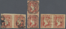 /O Indien: 1854-55 Lithographed 1a. Red, Three Pairs Of The Three Dies, With Vertical Pair Die III And Horiz. Pairs Of D - Altri & Non Classificati