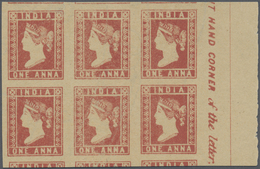 (*) Indien: 1854 Lithographed 1a. Red, Die II, Horizontal Block Of Six With Inscribed Sheet Margin At Right, With Part O - Altri & Non Classificati