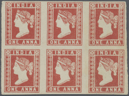 (*) Indien: 1854 Lithographed 1a. Red, Die II, Horizontal Block Of Six, Unused Without Gum As Issued, Part Sheet Wmk (wi - Other & Unclassified