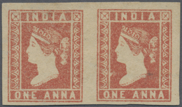 /(*) Indien: 1854 Lithographed 1a. Red, Die II, Horizontal Pair, Unused Without Gum As Issued, Wide Margins All Round, F - Other & Unclassified