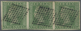 O Indien: 1854 2a. Green Horizontal Strip Of Three, Used And Cancelled By Superb Strikes Of Diamond Of Dots, Complete To - Autres & Non Classés