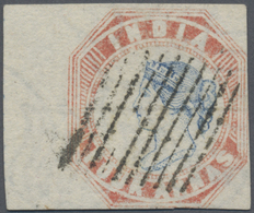 O Indien: 1854 Lithgraphed 4a. Blue & Pale Red, 1st Printing, Sheet Pos. 6, Wmk Inverted, Used And Cancelled By Diamond - Autres & Non Classés