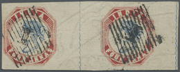 /O Indien: 1854 Lithographed 4a. Blue & (deep) Red, Horizontal Pair From 2nd Printing, Sheet Pos. 1+2, Wmk Inverted, Use - Other & Unclassified