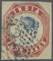 O Indien: 1854-55 Lithographed 4a. Deep Blue & Red, 4th Printing, Sheet Pos. 13, Used In Madras And Cancelled With Black - Other & Unclassified