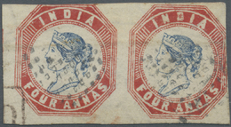 /O Indien: 1854-55 Lithographed 4a. Blue & Red, Horizontal Pair From The 4th Printing, Head Die III, Frame Die II, Sheet - Autres & Non Classés