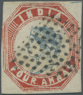 O Indien: 1854-55 Lithographed 4a. Blue & Red, 4th Printing, Sheet Pos. 15 With Part Of Sheet's Center Cross At Top Righ - Altri & Non Classificati