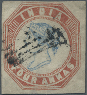 O Indien: 1854-55 Lithographed 4a. Blue & Red, 4th Printing, Sheet Pos. 23, Used And Cancelled By Diamond Of Bars, Cut S - Autres & Non Classés