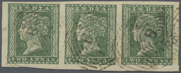 O Indien: 1854 QV 2a. Green, Horizontal Strip Of Three, Used And Cancelled With Bengal Type Numeral, Fresh Colour, Compl - Autres & Non Classés