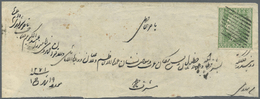 Br Indien: 1854 QV 2a. Green Tied By Diamond Of Bars To Small Cover From Bombay To Calcutta, Backstamped With Red Boxed - Autres & Non Classés