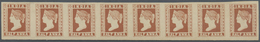 (*) Indien: 1854/1894 Reprint Of ½a. In Brownish Red, Complete Row Of Eight With "SPECIMEN" On Back (Spence 129), Fold B - Autres & Non Classés
