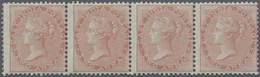 ** Indien: 1856-64 QV 2a. Dull Pink, Horizontal Strip Of Four, Mint Never Hinged, Central Perforation With Traces Of Fol - Autres & Non Classés