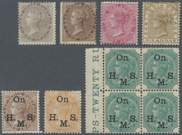*/** Indien: 1856/1876: Group Of 10 QV Stamps Mint, With 1856 1a. Pale Brown, 1a. Brown (perf Cut By Scissors At Left), - Autres & Non Classés