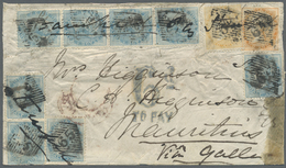 Br Indien: 1865. Envelope (creased, Stains) Addressed To Mauritius Bearing SG 54, ½a Blue (8), SG 61, 2a Yellow And SG 6 - Other & Unclassified