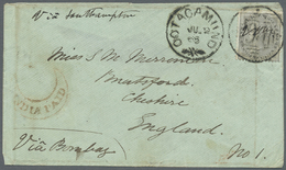 Br Indien: 1865. Envelope (small Faults/backflap Missing) Addressed To England Bearing SG 45, 4a Black Tied By Octacamun - Autres & Non Classés