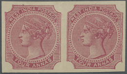 /(*) Indien: 1866 "WEST INDIA" Essay 4a Rose-carmine On Watermarked Paper, Horizontal Pair, Light Vertical Crease Betwee - Autres & Non Classés