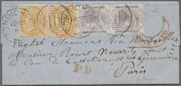 Br Indien: 1867. Small Envelope Addressed To Paris Bearing India SG 56, 8p Mauve (pair) And SG 61, 2a Orange (pair) Tied - Autres & Non Classés