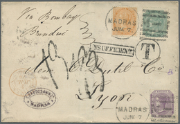 Br Indien: 1876. Envelope Addressed To France Bearing SG 52, 8p Purple/white, SG 61, 2a Orange And SG 69, 4a Green Tied - Other & Unclassified