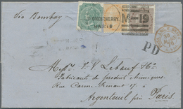 Br Indien: 1876. Envelope Addressed To France Bearing India SG 58, 1a Brown, SG 61, 2a Yellow And SG 64, 4a Green Tied B - Other & Unclassified