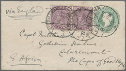 GA Indien: 1896-97 Destination CAPE OF GOOD HOPE: Two Postal Stationery Envelopes Sent From Peshawar To Claremont, Cape - Other & Unclassified