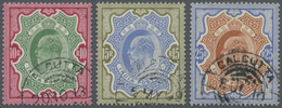 O Indien: 1909, 10,15 And 25 Rupees Showing The Head Of Edward VII With Very Clear Cancellation. Michel 1.390 Euro - Autres & Non Classés