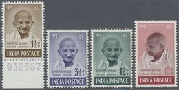 */** Indien: 1948 GANDHI Cpl. Set Mint, The 1½a. Unmounted Mint With Bottom Sheet Margin Bearing The Sheet Number, Other - Autres & Non Classés