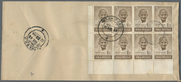 Indien: 1948, GANDHI FDC Bearing (on Reverse) Lower Left Corner Block Of Eight Of 1½a. Brown Cancelled With Special Patn - Other & Unclassified