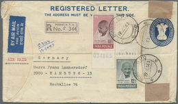 GA Indien: 1948 GANDHI 10r. Bottom Marginal Single With Sheet Number And 12a. Top Marginal Single On Postal Stationery R - Autres & Non Classés