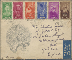 Indien: 1952 (1 Oct.): Saints & Poets Complete Set On Illustrated FDC Addressed To England, Tied By Special Calcutta FD - Autres & Non Classés