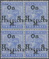 **/* Indien - Dienstmarken: 1883 QV 2a. Pale Blue, Block Of Four, Optd. "On H.M.S.", Each Handstamped "CANCELLED", MINT - Francobolli Di Servizio