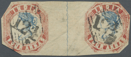 /O Indien - Used Abroad: ADEN 1854: Indian Lithographed 4a. Blue & Red, Horizontal Pair From 2nd Printing, Sheet Pos. 11 - Autres & Non Classés