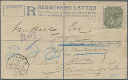 GA Indien - Used Abroad: ADEN 1892: Indian Postal Stationery Registered Envelope 2a., Uprated 4a., Used From ADEN To JAV - Other & Unclassified