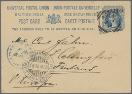 GA Indien - Used Abroad: ADEN 1896 - Destination FINLAND: Indian P/s Card 1½a. Blue Used From Aden To Helsingfors, Finla - Autres & Non Classés
