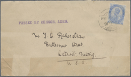 Br Indien - Used Abroad: ADEN, 1916. Envelope (stains) Addressed To The United States Bearing India SG 170, 2a6p Ultrama - Altri & Non Classificati